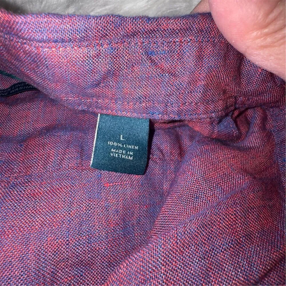 Perry Ellis Men's Untucked‎ Short Sleeve Linen Button-Up Shirt Large Office